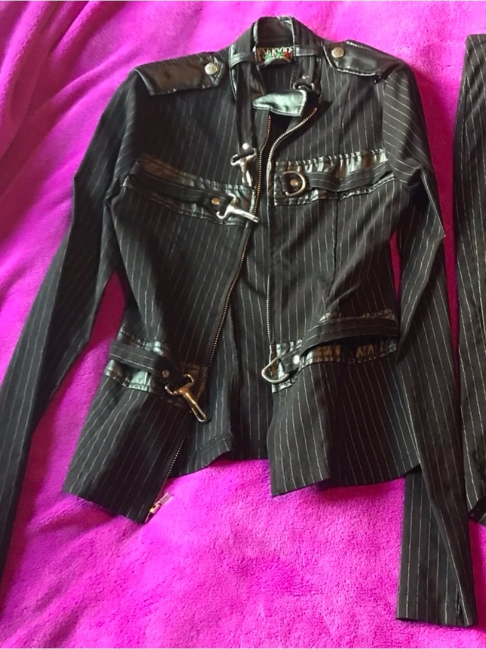Lip Service Black Pinstripe Moto-Style Blazer